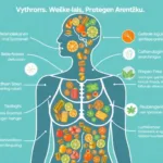Grafik mit den häufigsten Symptomen und Ursachen eines Vitaminmangels, wie Müdigkeit, Immunschwäche und Hautproblemen
