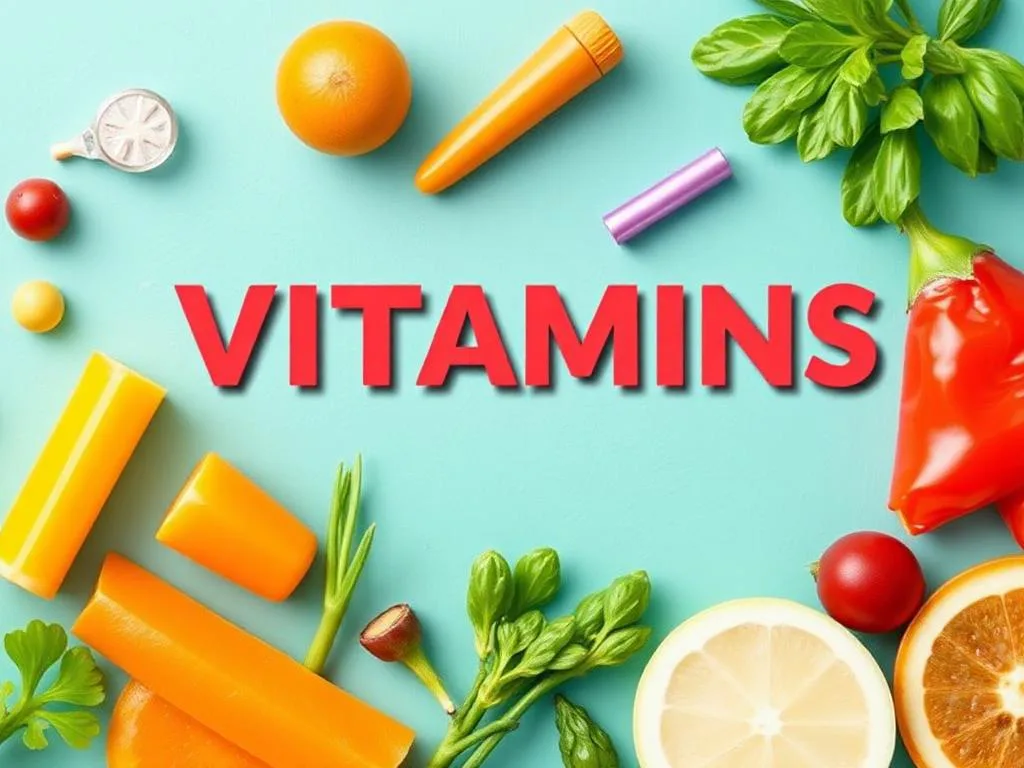 Eine umfassende Zusammenfassung aller wichtigen Vitamine, ihrer Funktionen und natürlichen Quellen wie Obst, Gemüse und Nüsse