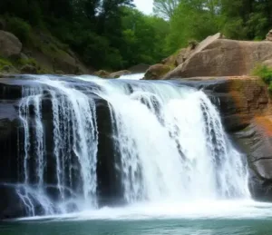 Ein idyllischer Wasserfall, der das lebenswichtige Element Wasser in seiner natürlichen und reinen Form darstellt.
